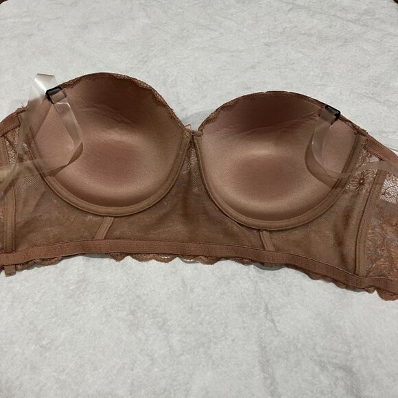 Daisy Fuentes Lace Longline Balconette Bra Strapless Push-Up Mocha 40D - Picture 4 of 16